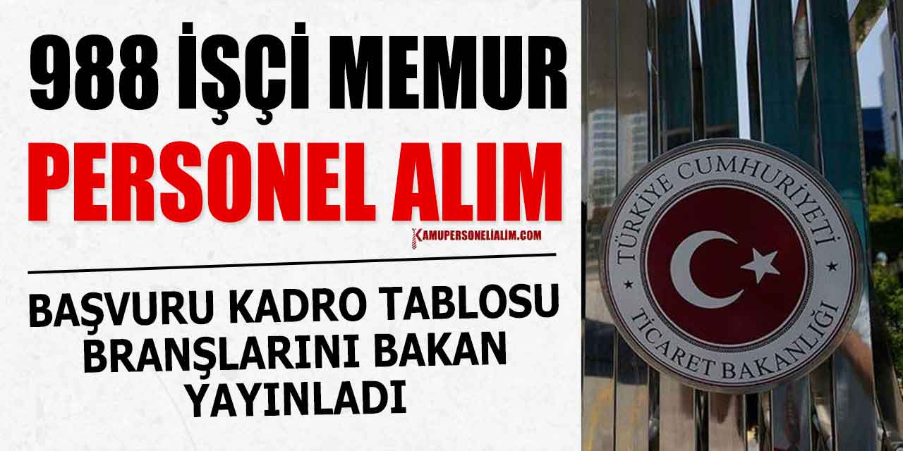 Ticaret Bakanlığı 988 Kamu Personel, Memur ve İşçi Alımı Duyurusu
