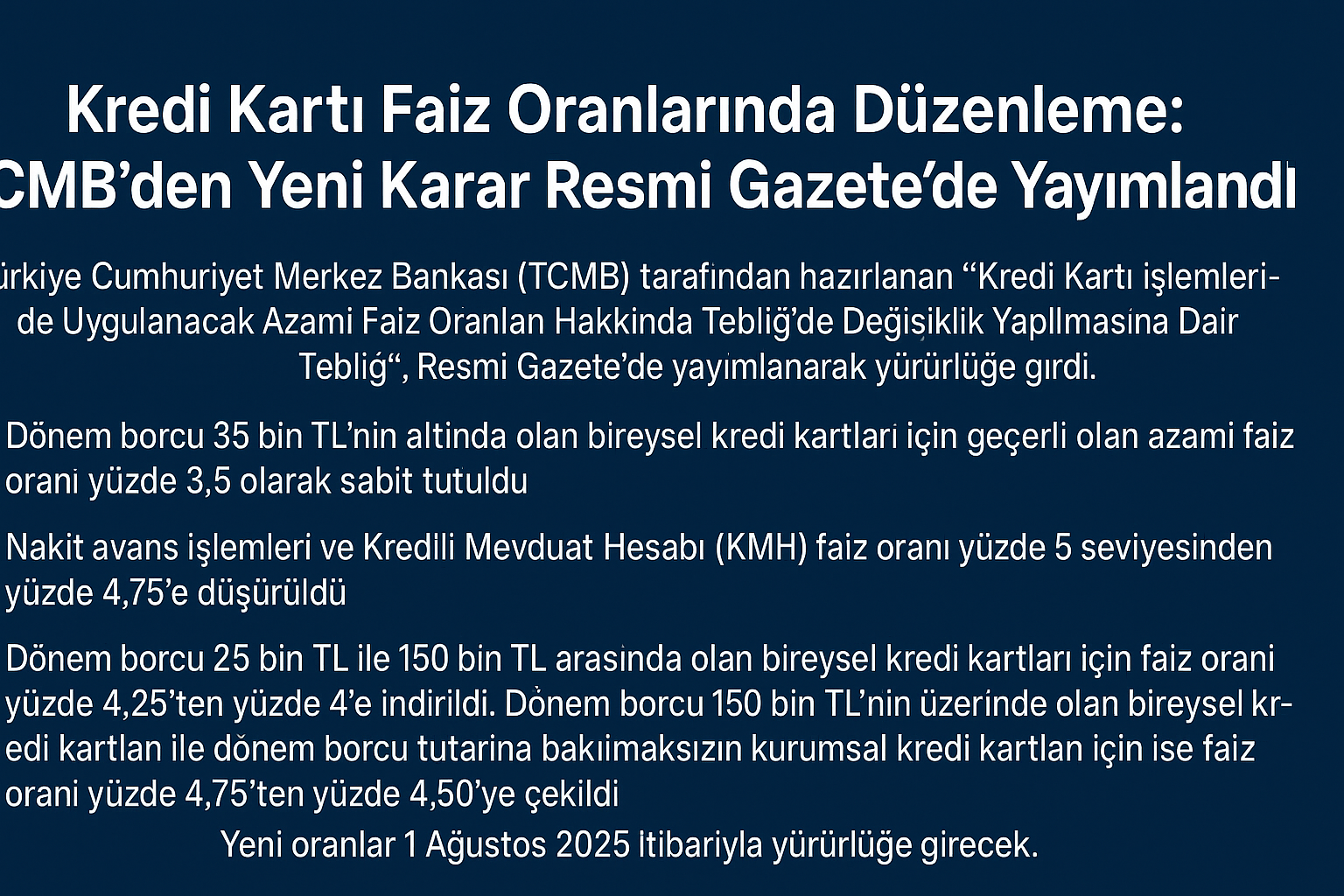Kredi Kartı Faiz Oranlarında Düzenleme: TCMB’den Yeni Karar Resmi Gazete’de Yayımlandı