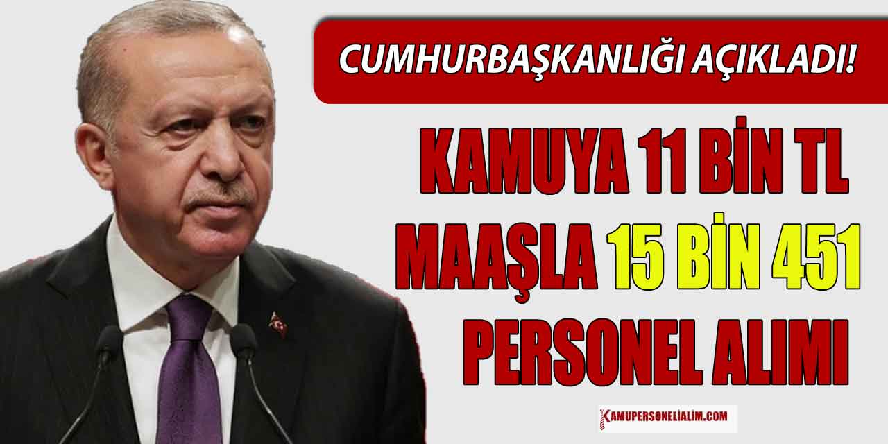 Cumhurbaşkanlığı Açıkladı! Kamuya 11 Bin TL Maaşla 15 Bin 451 Personel Alımı Yapılacak
